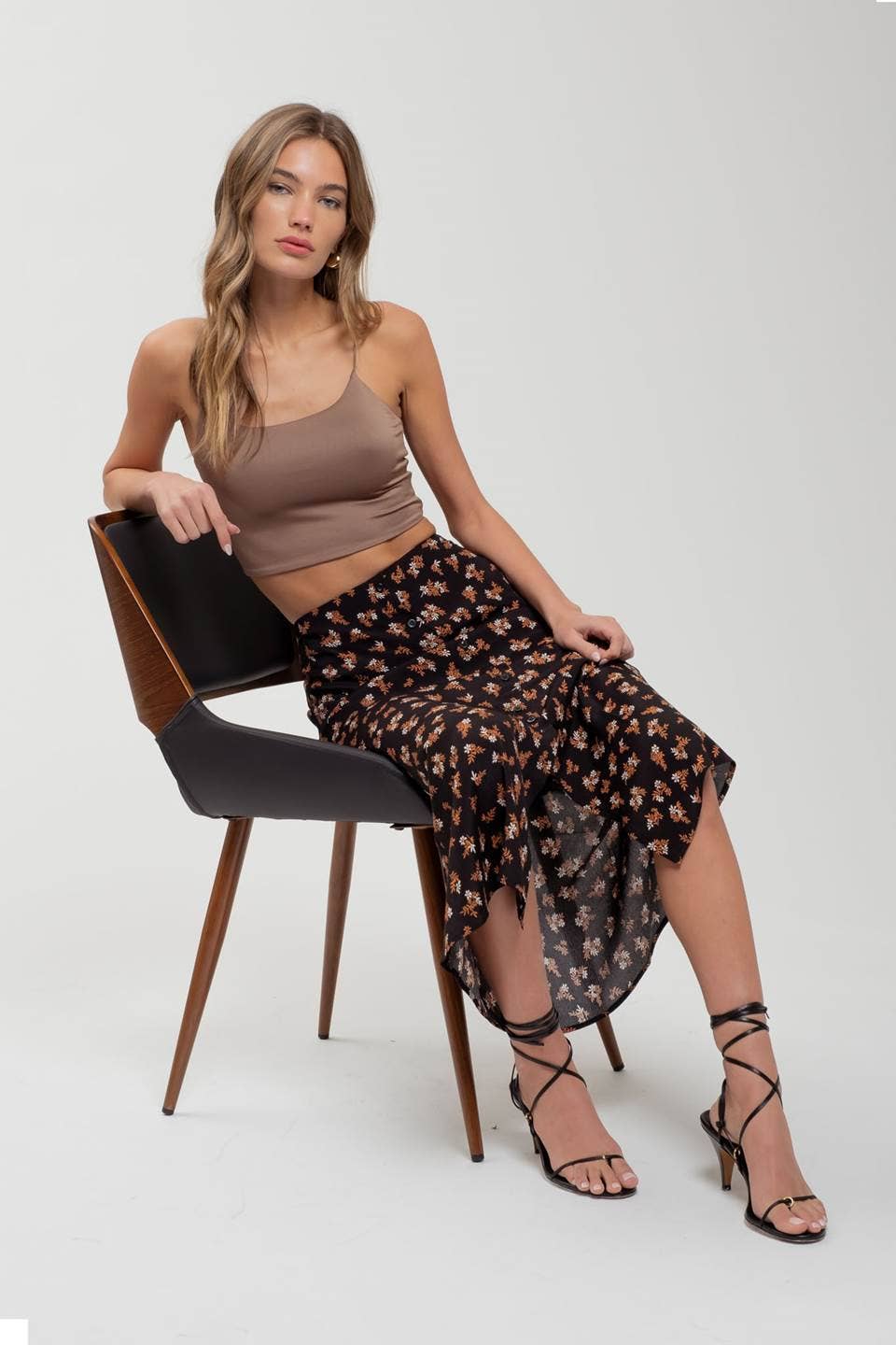 FLORAL BUTTON MIDI SKIRT