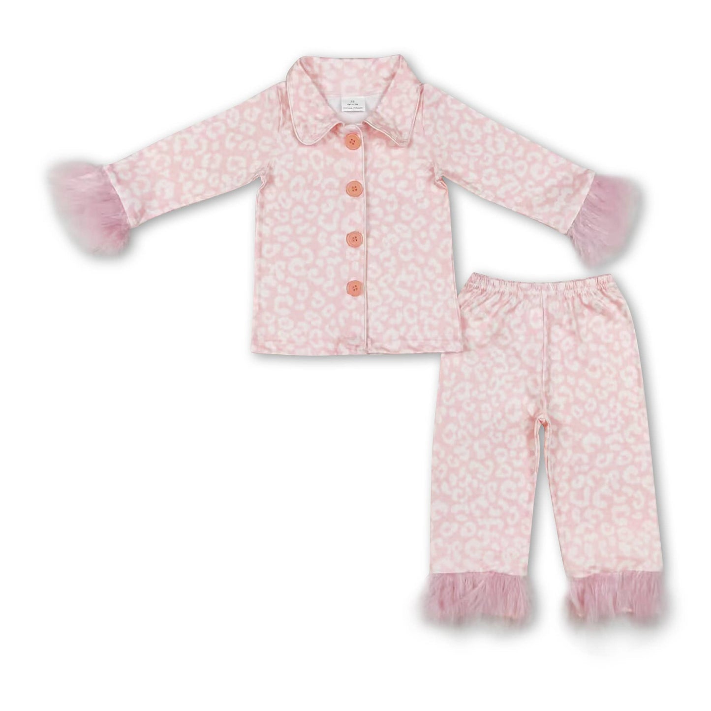 Hot pink plaid fur ruffle kids girls button down pajamas
