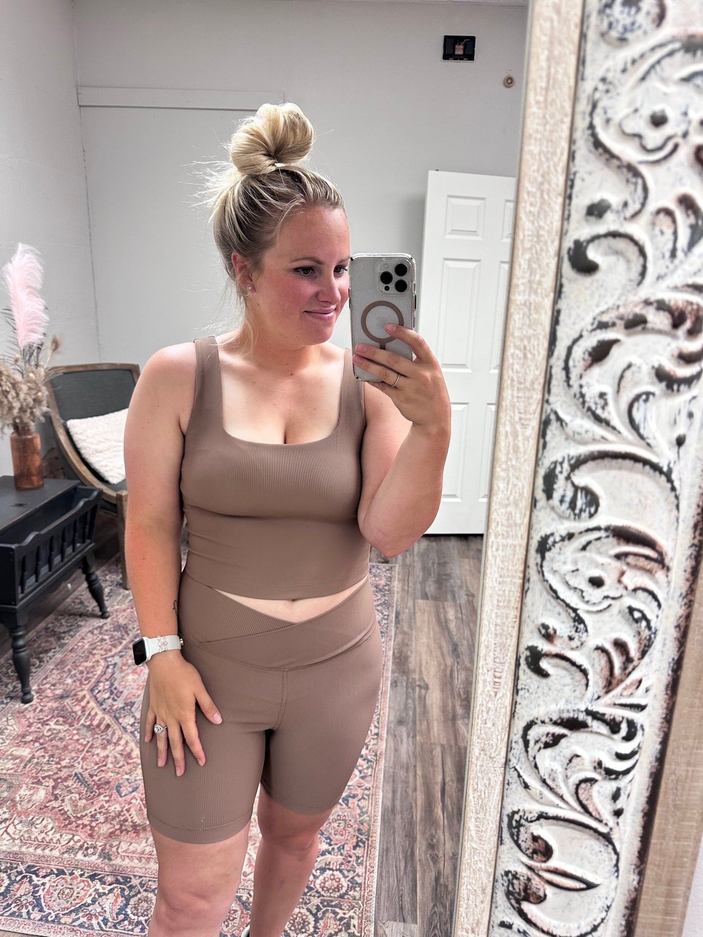Mocha rib square neck crop top