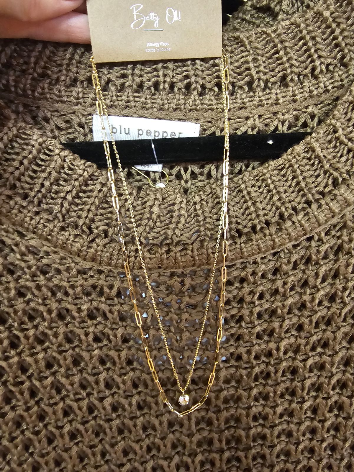 Gold Paperclip and Pendant Double Necklace