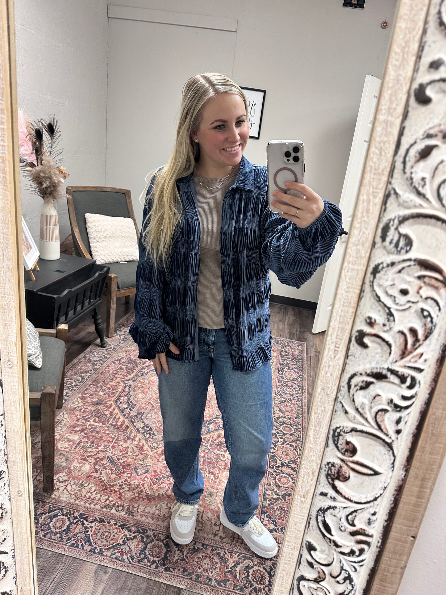 Dusty Blue velvet button up