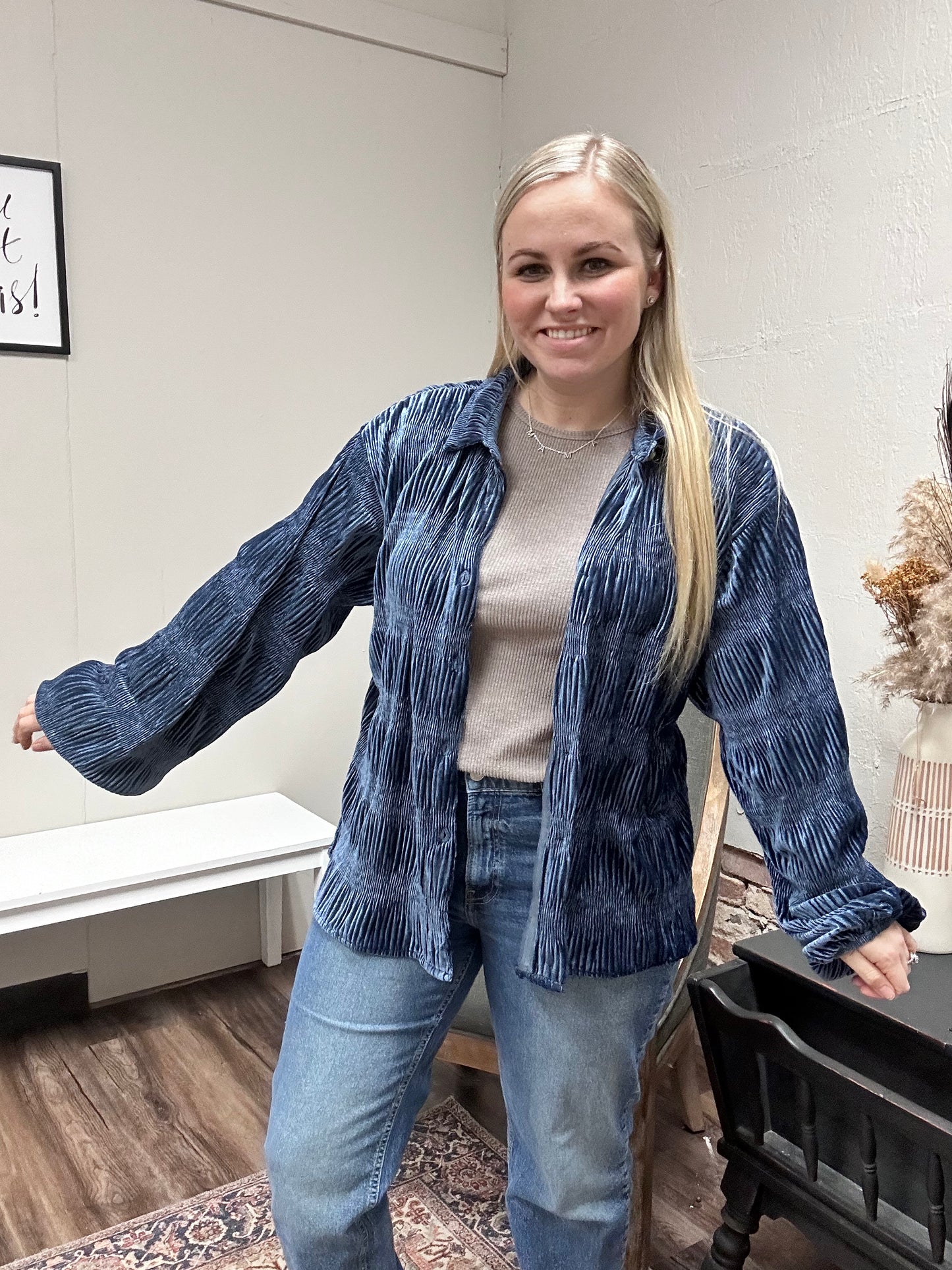 Dusty Blue velvet button up