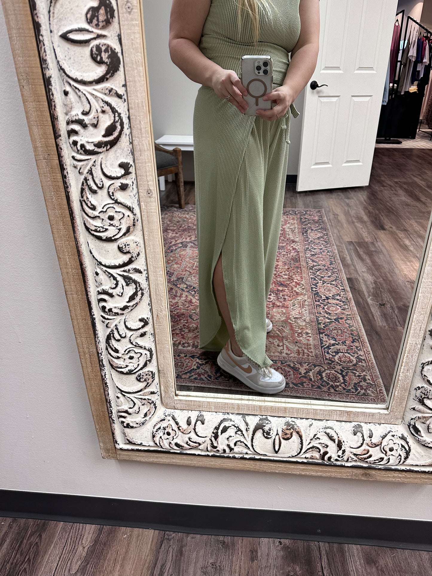 Sage Green Top & Open Leg Pant set