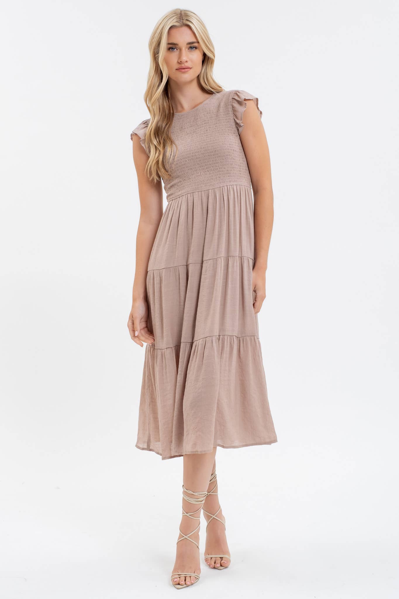 SMOCKED MIDI DRESS