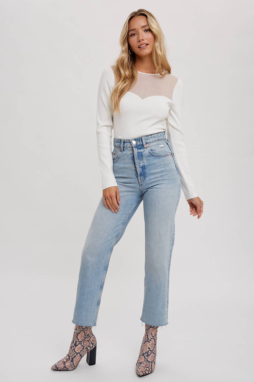 SEMI SHEER SWEETHEART NECK TOP