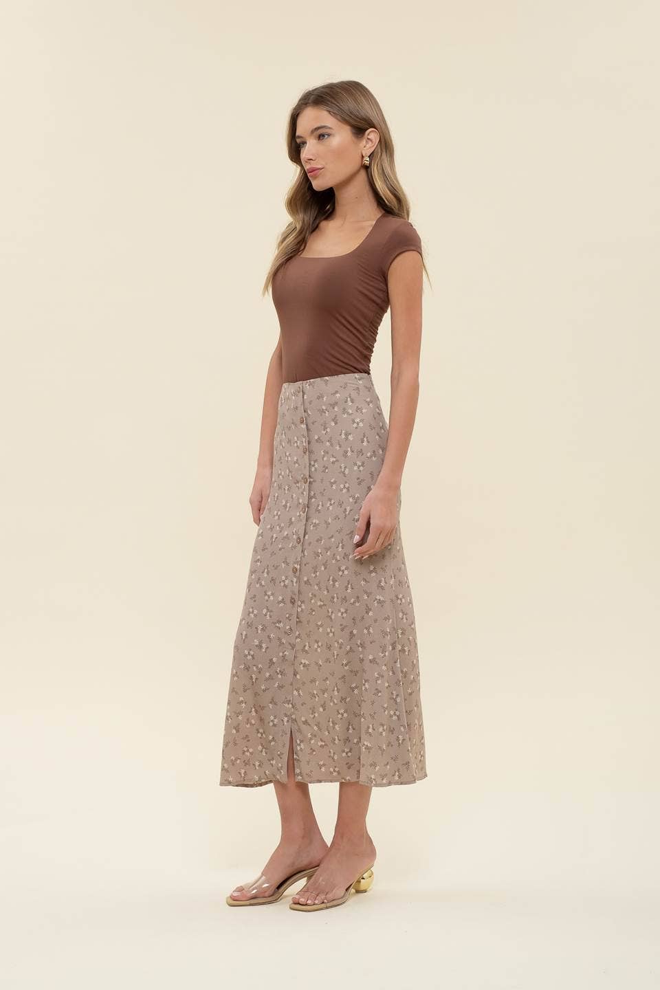 FLORAL BUTTON MIDI SKIRT