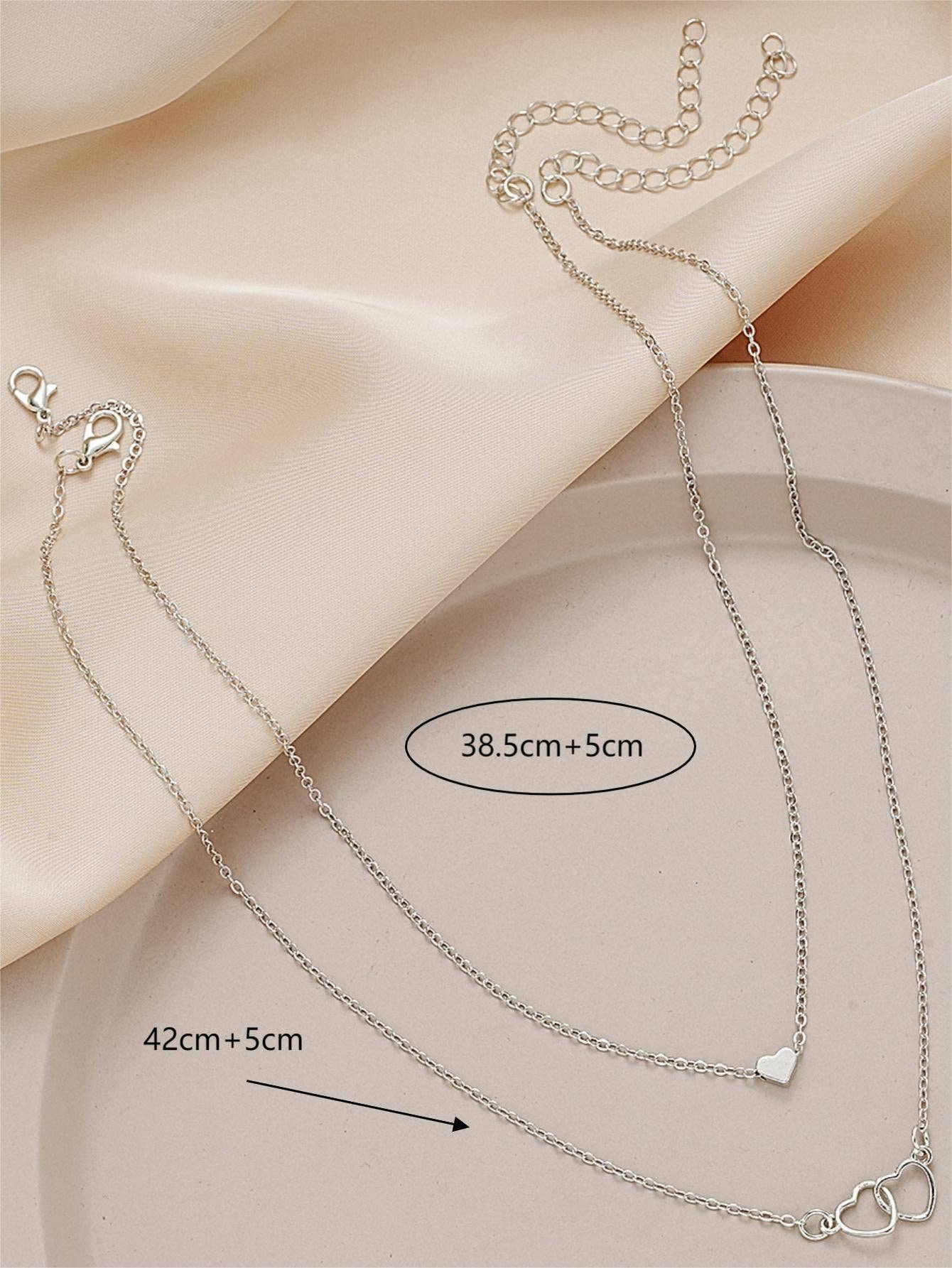 Layered Double Heart Pendant Necklace Set