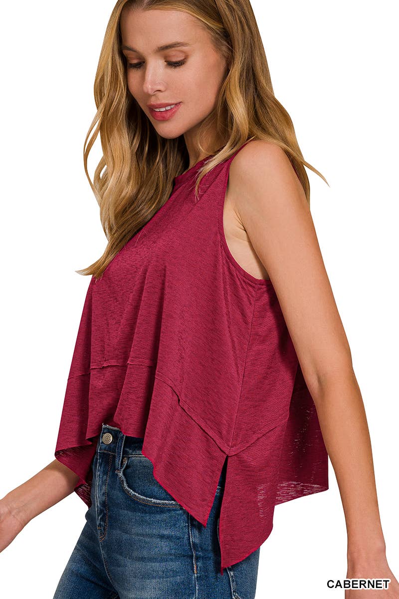 Shark Bite Side Slit Short Sleeveless Top