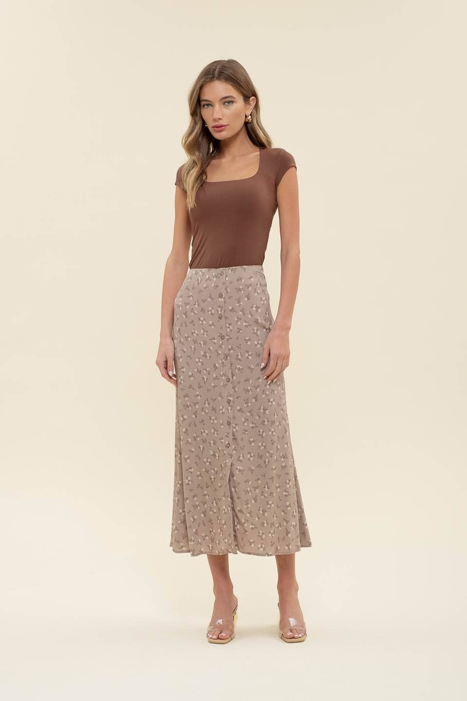 FLORAL BUTTON MIDI SKIRT