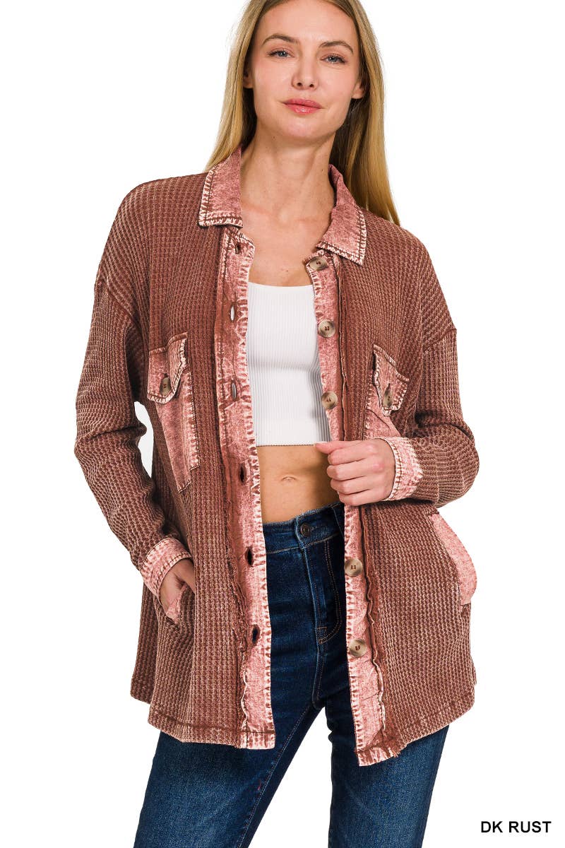 Cotton Waffle Washed Oversized Shacket