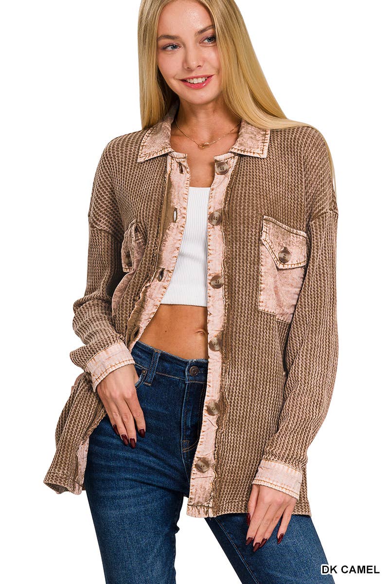 Cotton Waffle Washed Oversized Shacket