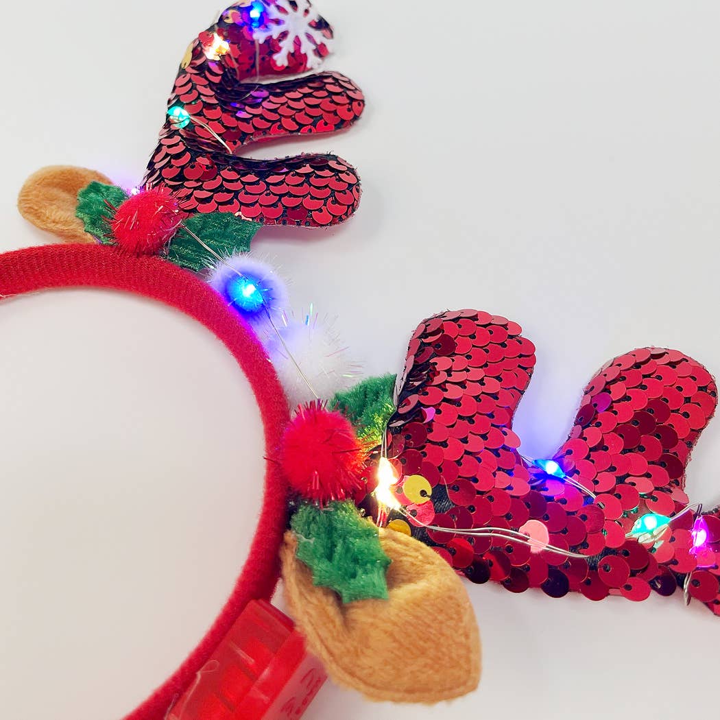 Light-Up Christmas Reindeer Pom Pom Headband