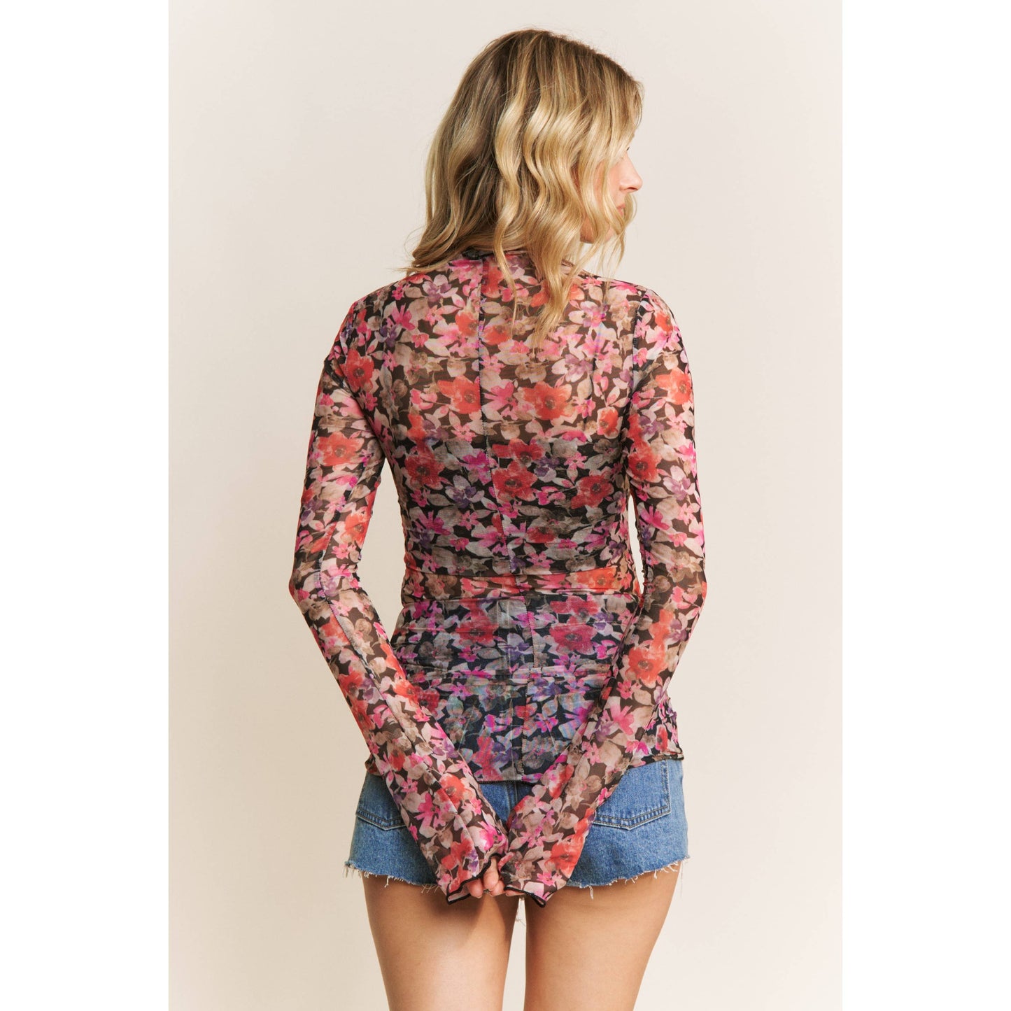 CUTE FLORAL PRINT MESH TOP