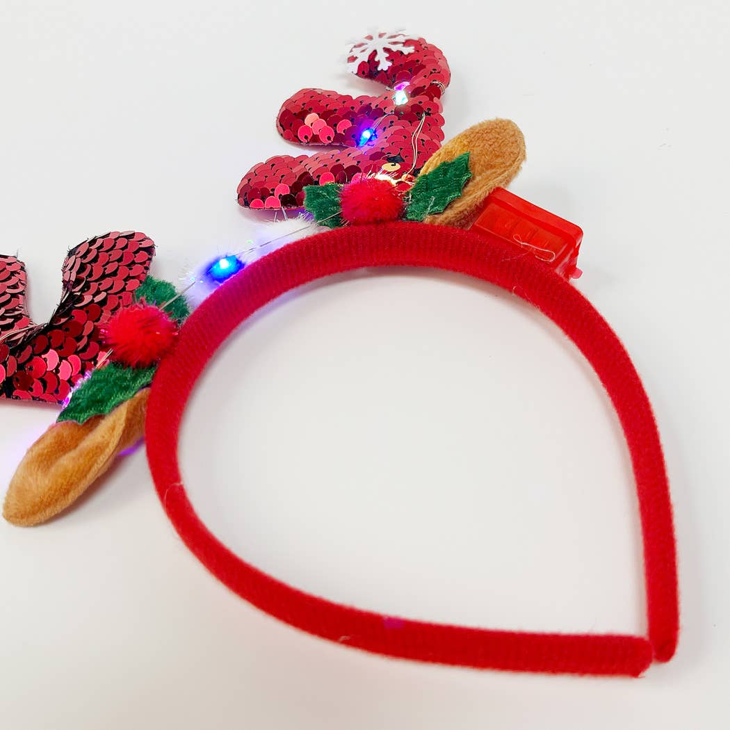 Light-Up Christmas Reindeer Pom Pom Headband