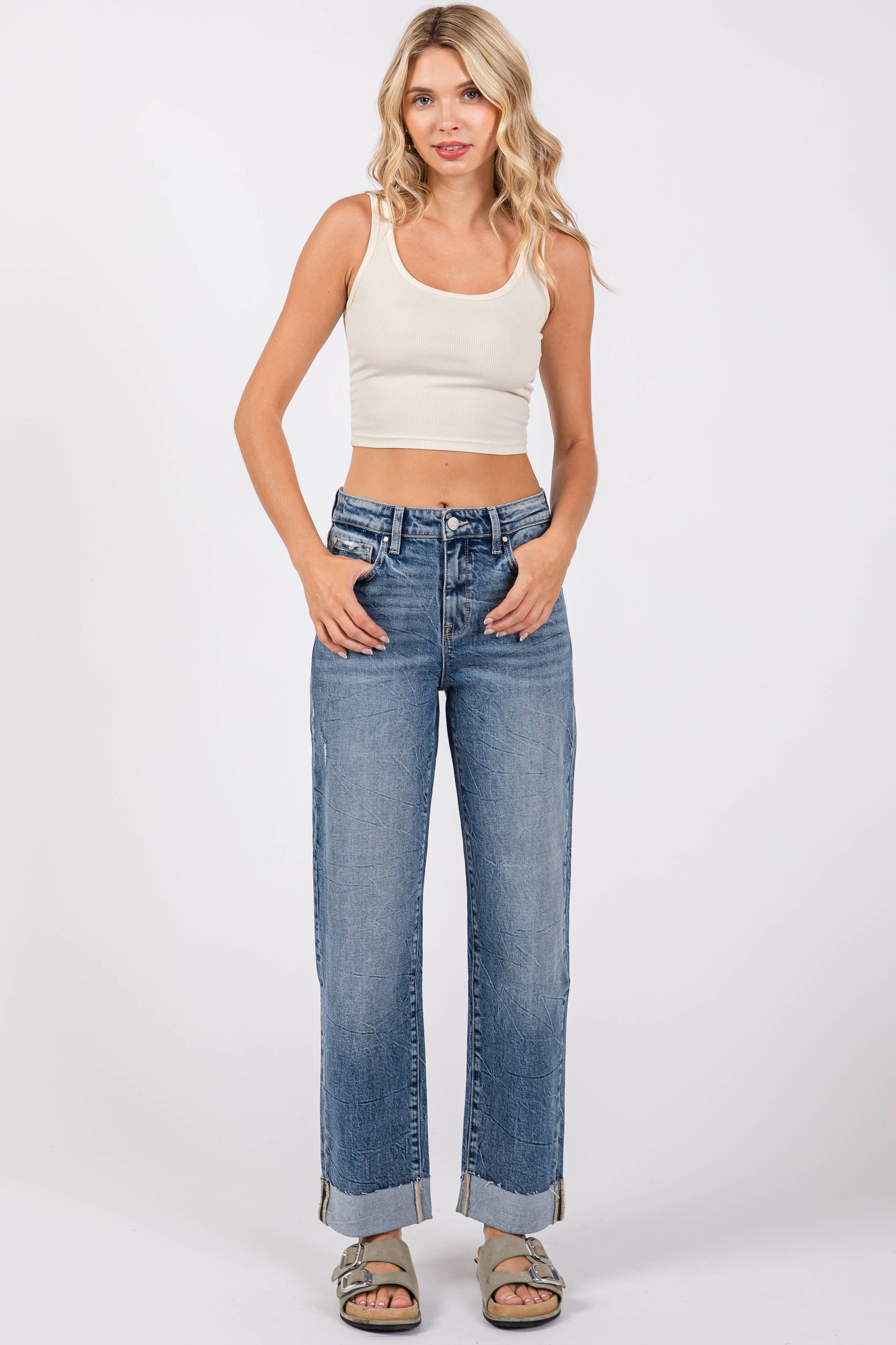 MD HIGH RISE COMFORT BAGGY STRAIGHT W/ CUFFED HEM