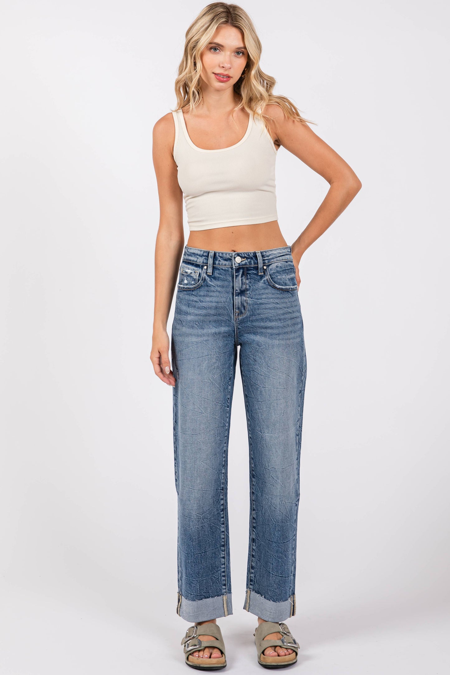 MD HIGH RISE COMFORT BAGGY STRAIGHT W/ CUFFED HEM