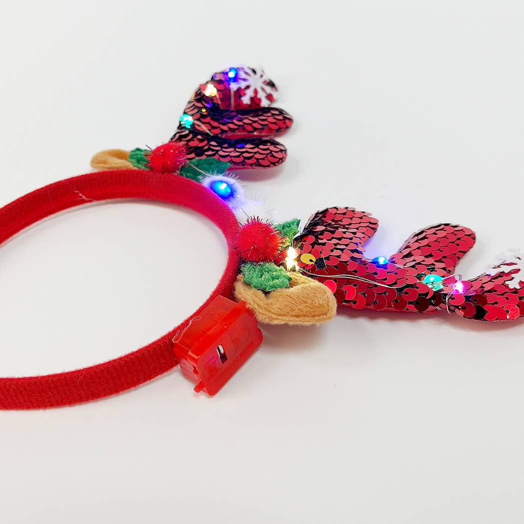 Light-Up Christmas Reindeer Pom Pom Headband