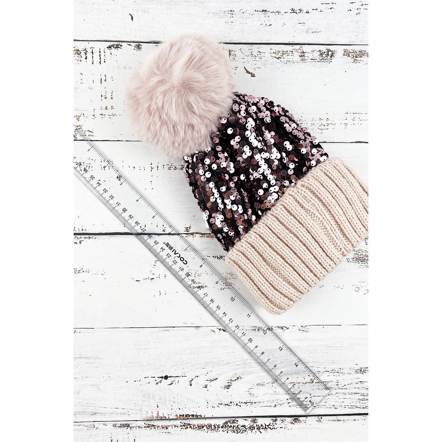 COLORED SEQUIN POM POM BEANIE