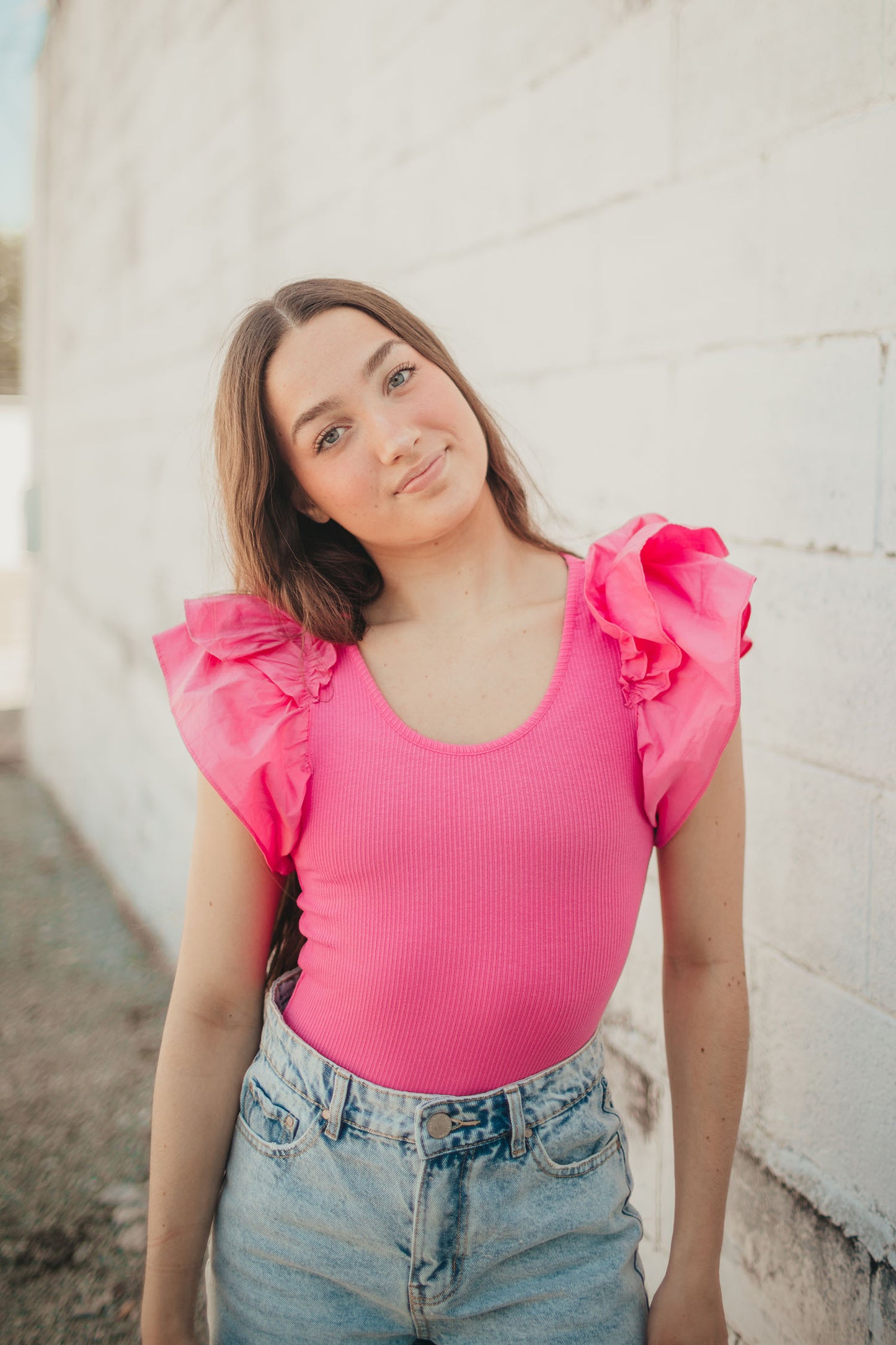 Pink Poplin Shoulder Bodysuit