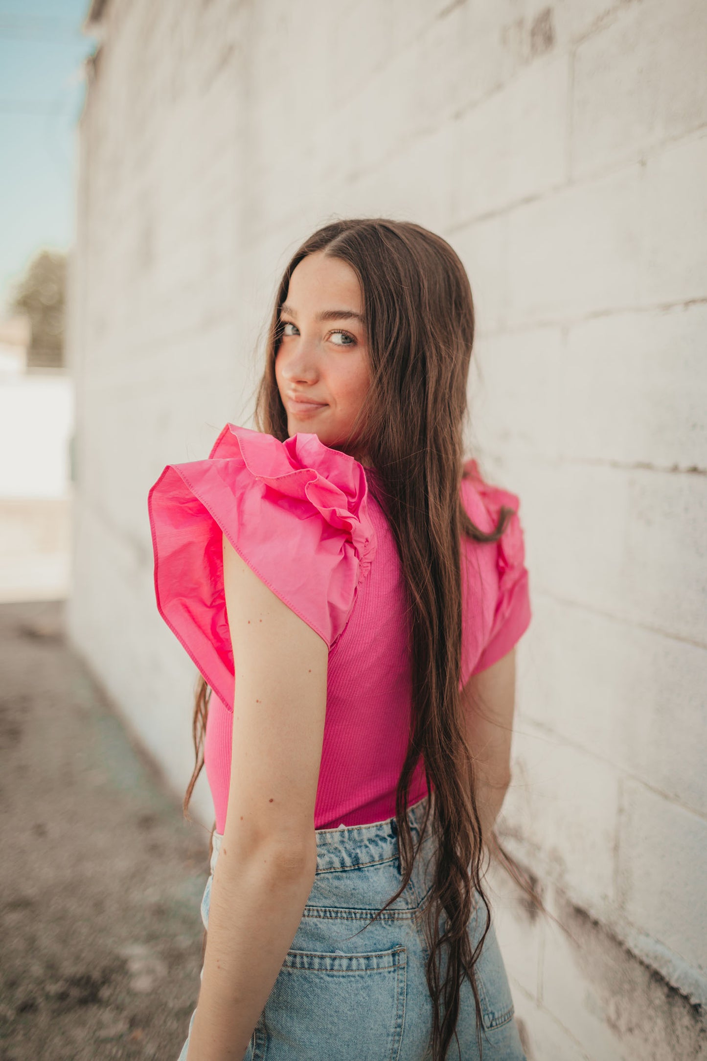 Pink Poplin Shoulder Bodysuit