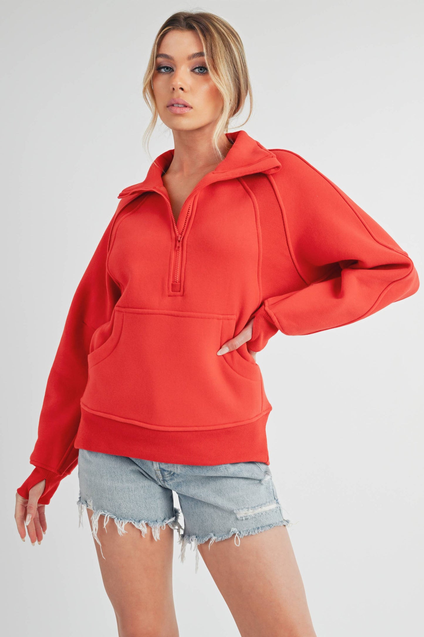 Dove Funnel Neck Half Zip-Long
