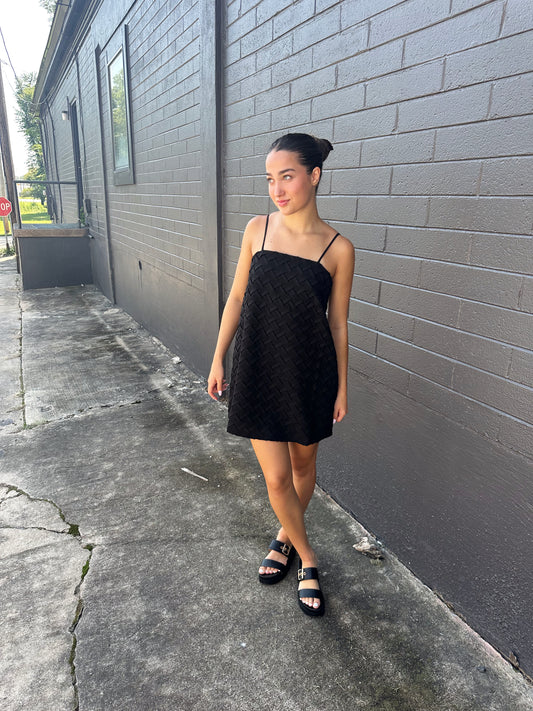 Black Weave Mini Dress