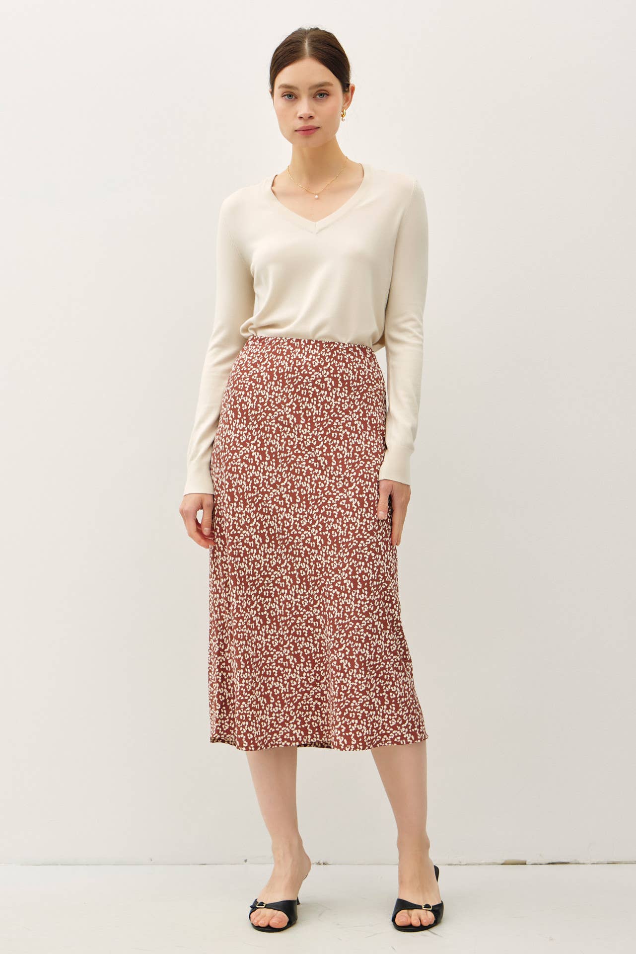 PRINT MIDI SKIRT WITH ELASTIC WAISTBAND