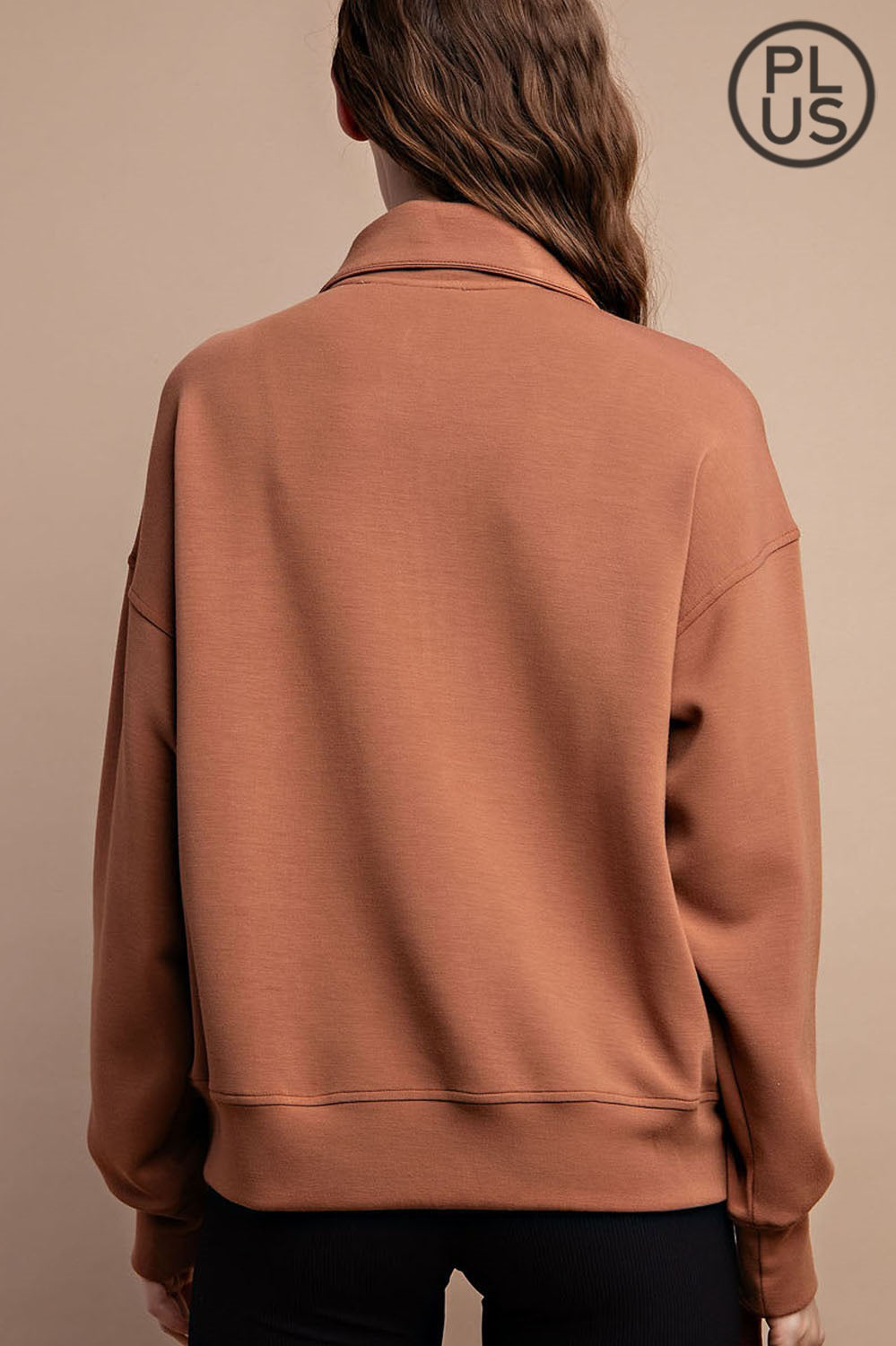 Camel funnel neck pullover plus size