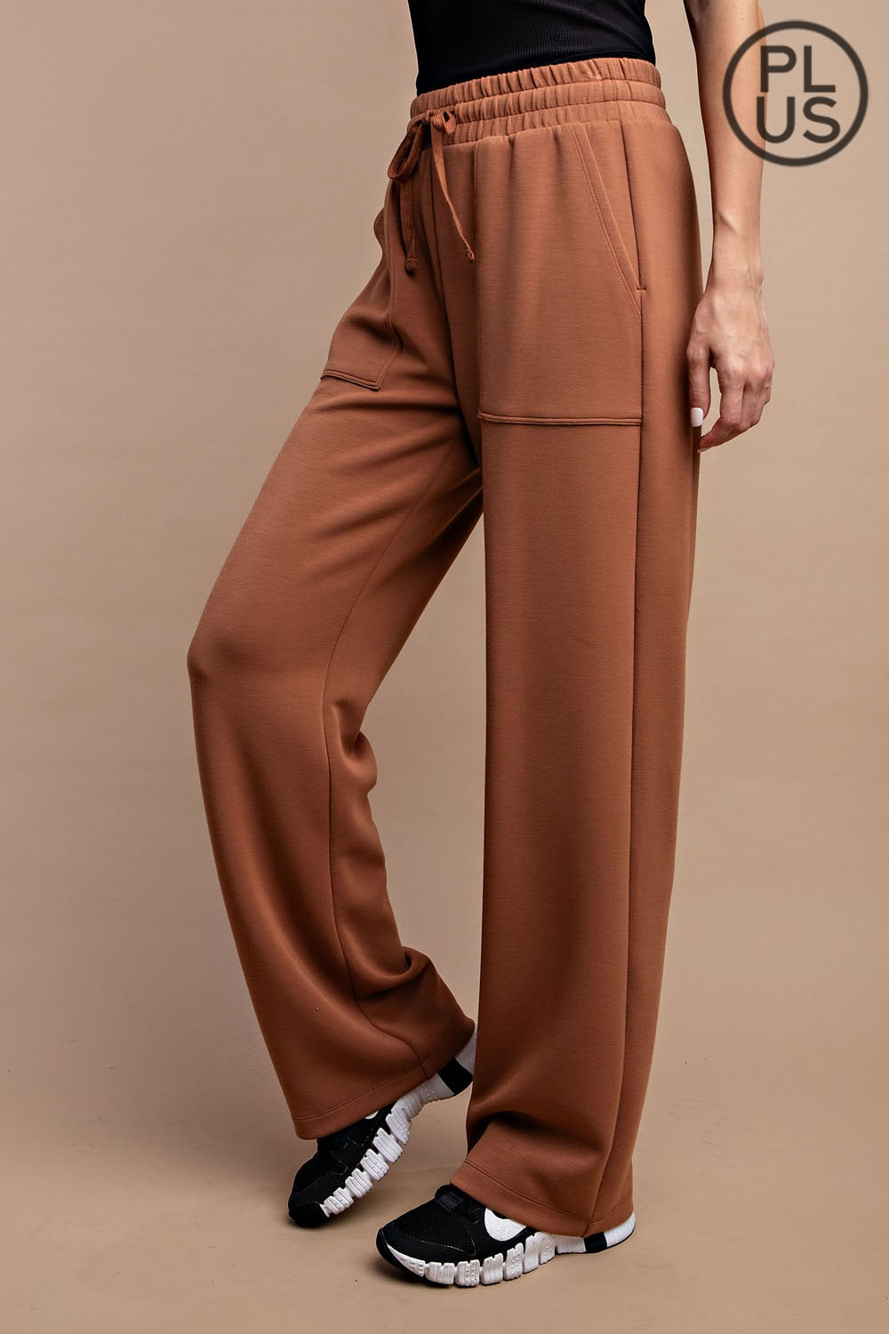 Camel straight leg pant plus size