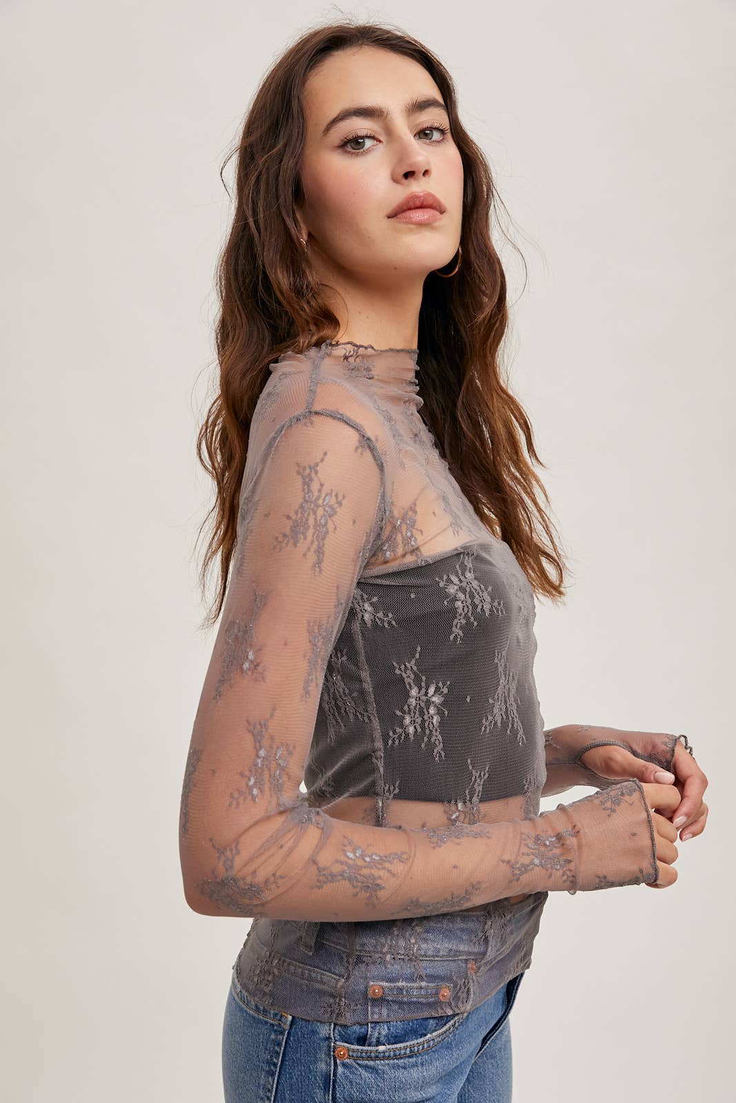 FLORAL EMBROIDERY LACE MESH LAYERING TOP