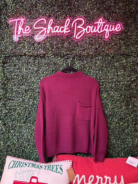 Plum Sweater Pocket Top