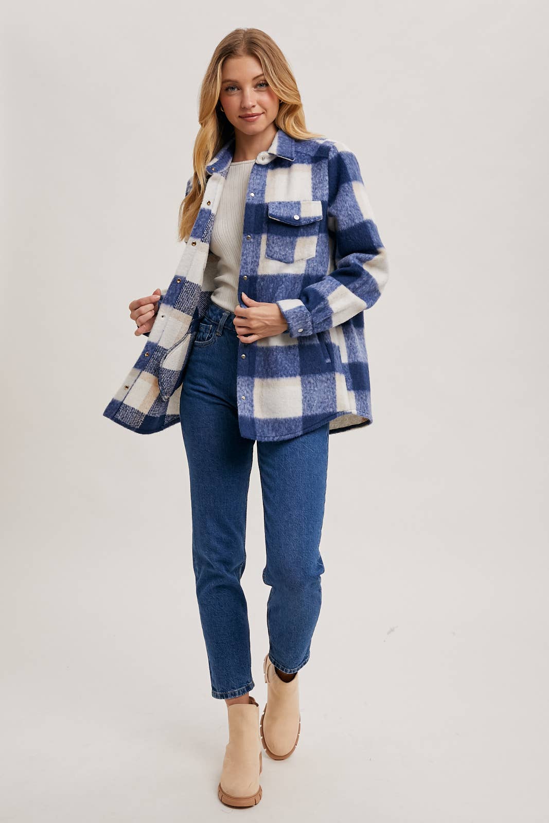 PLAID BRUSHED FLANNEL SHACKET