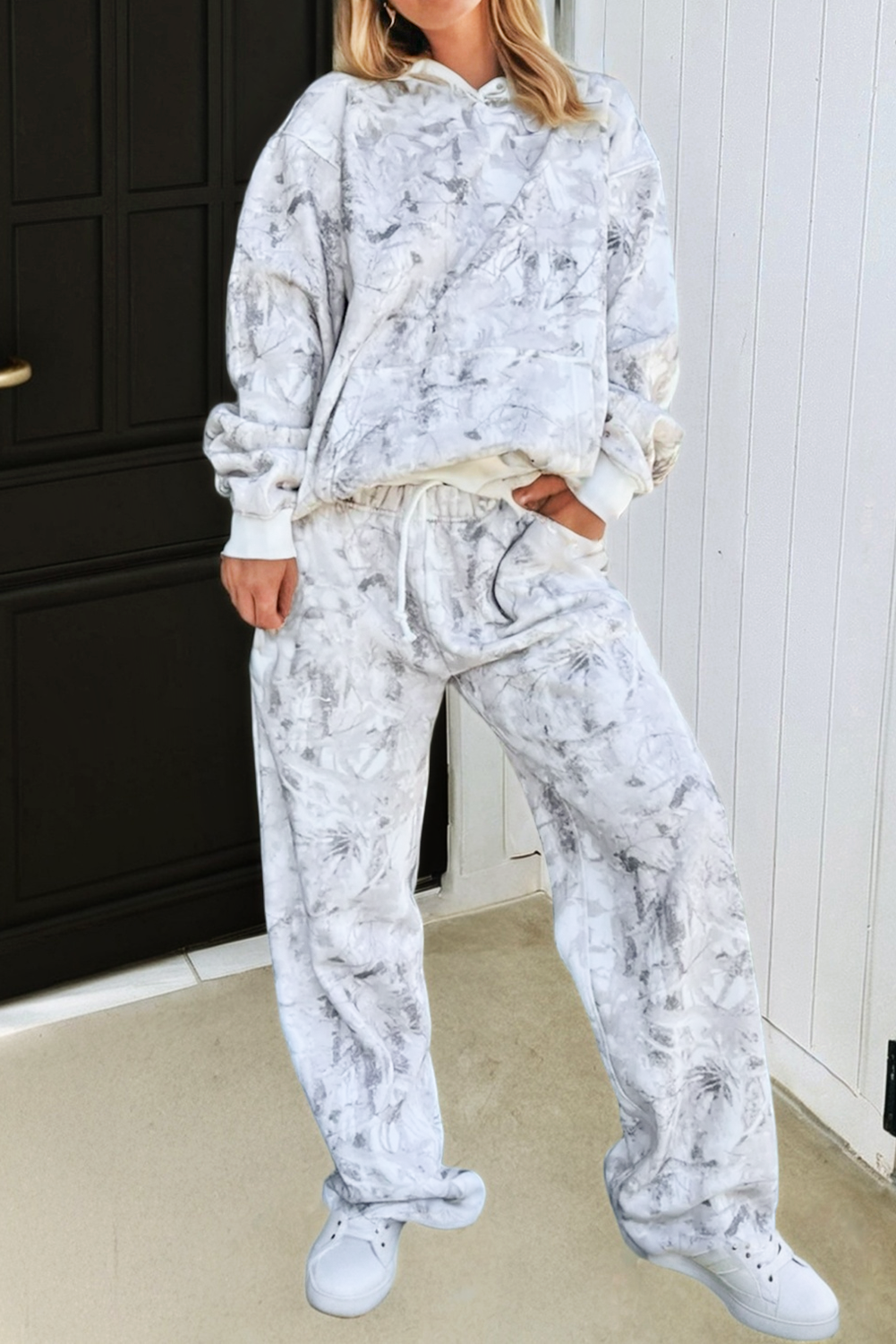 LAS Abstract Camo Baggy Pullover Drawstring Pants Set (S-XL)
