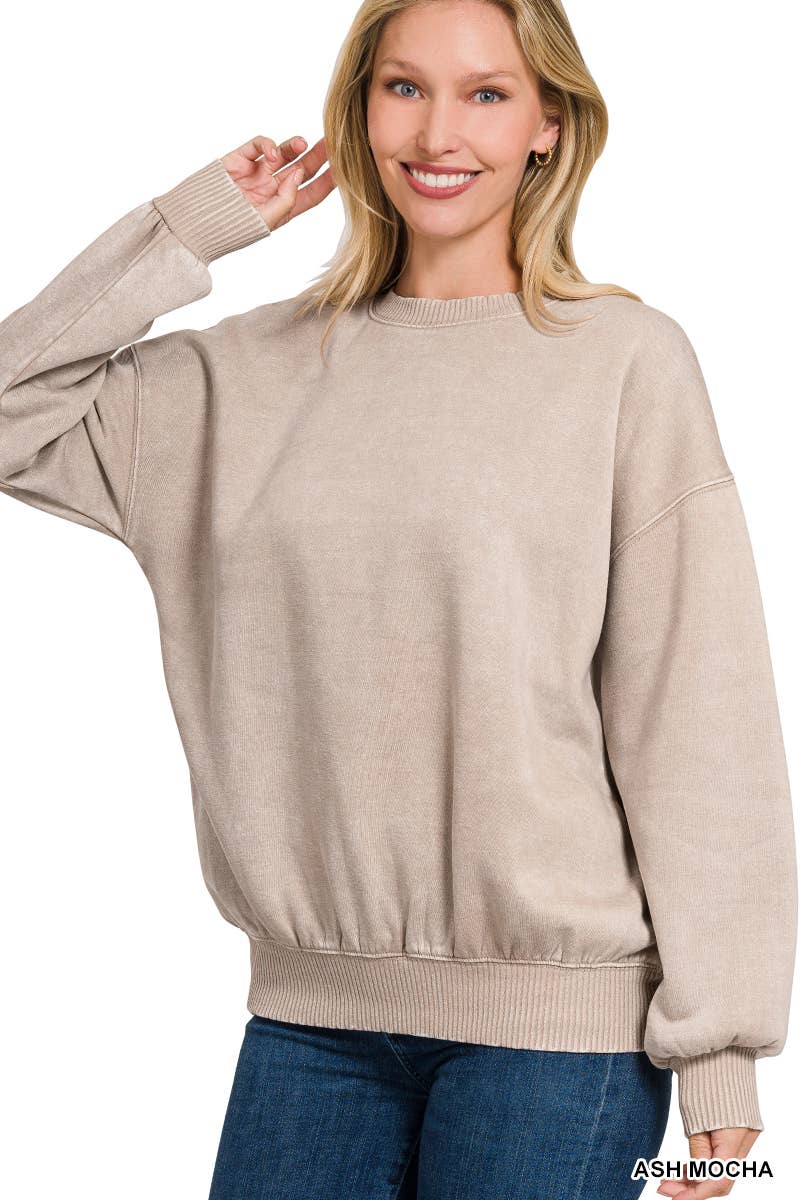 Washed Fleece Oversized Pullover Sweatshirt