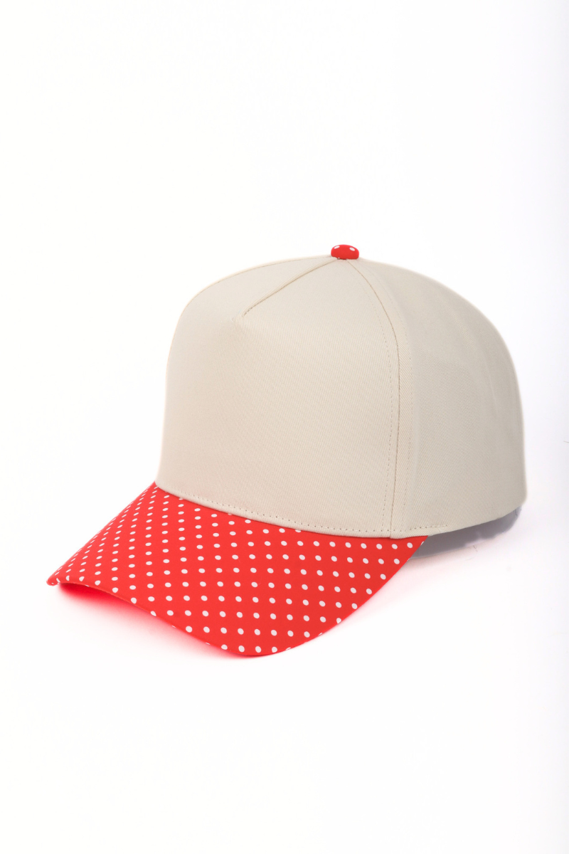 Polka Dot Printed Brim 5-Panel Two-Tone Cap – Trendy Casual