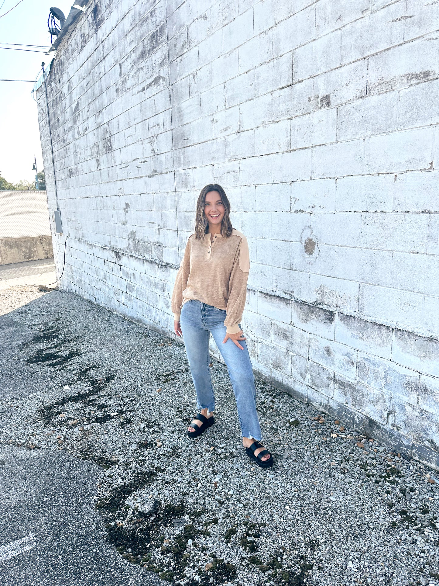 Khaki Felicity Button Top