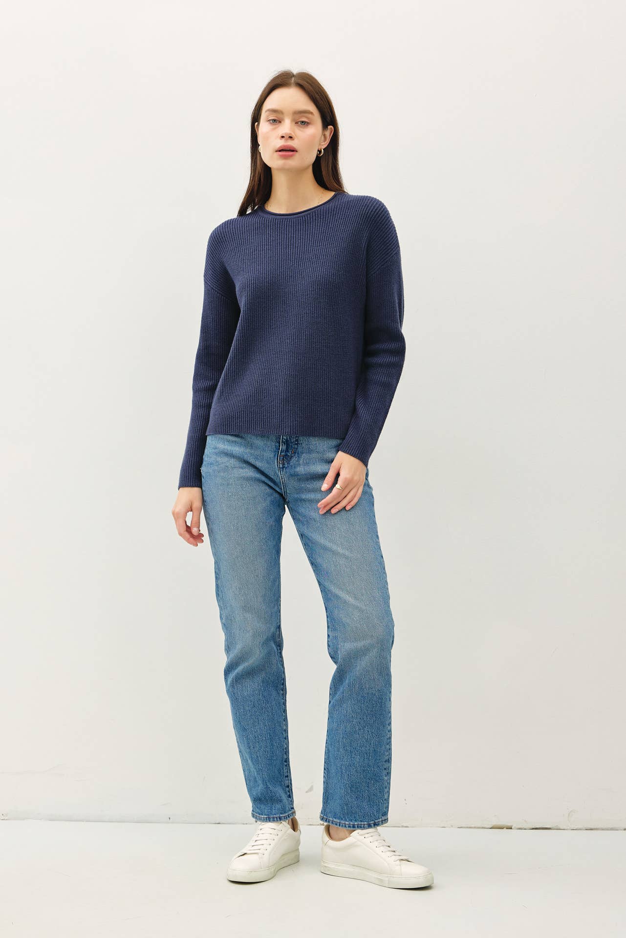 SOFT WAFFLE KNIT RAW HEM SWEATER