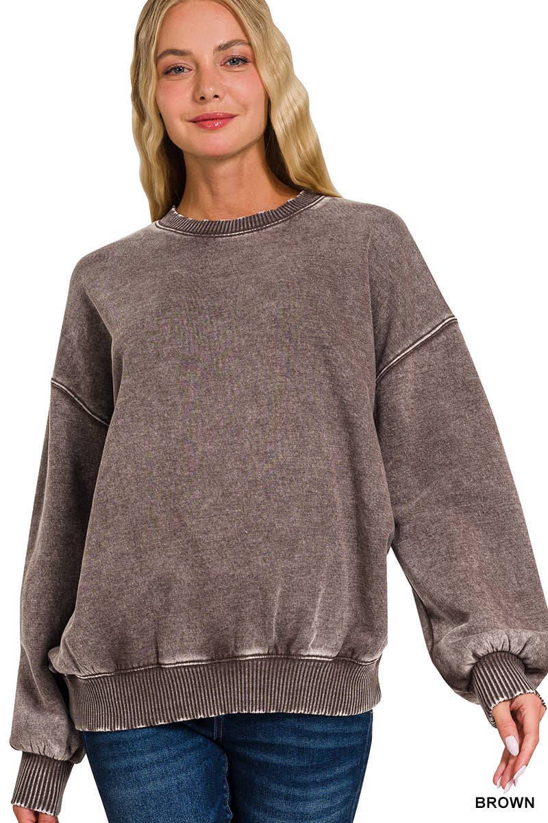 Washed Fleece Oversized Pullover Sweatshirt