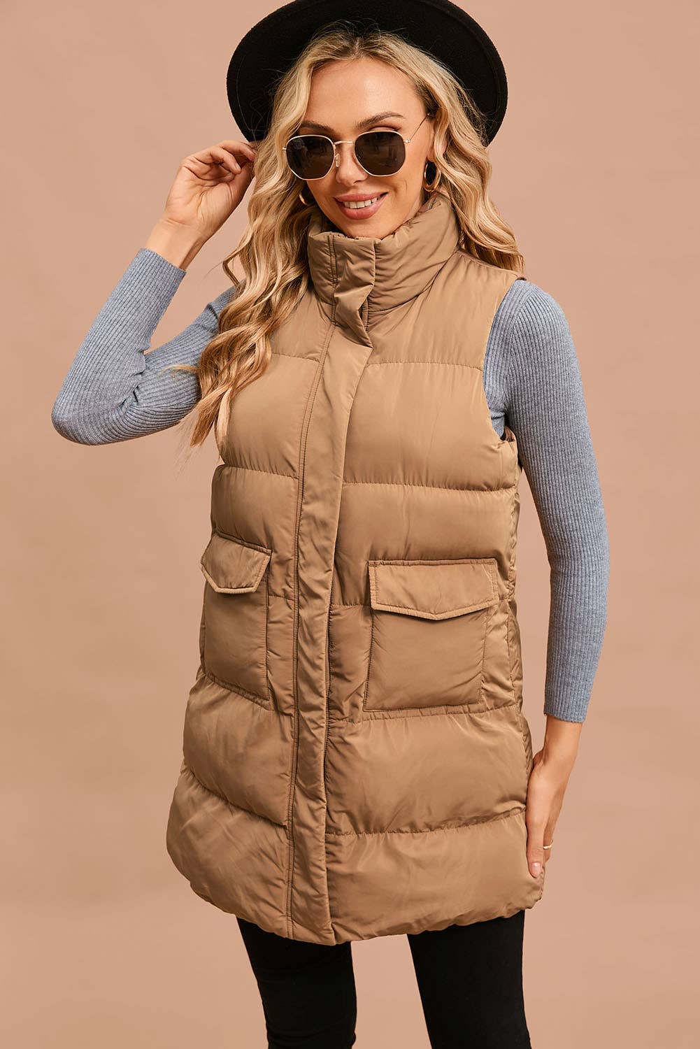 Winter Full Zipper Pockets Puffer Outerwear Vest