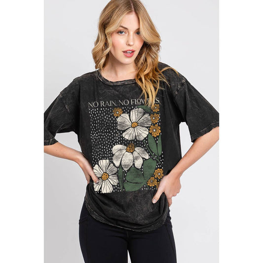 NO RAIN NO FLOWERS OVERSIZED GRAPHIC TEE