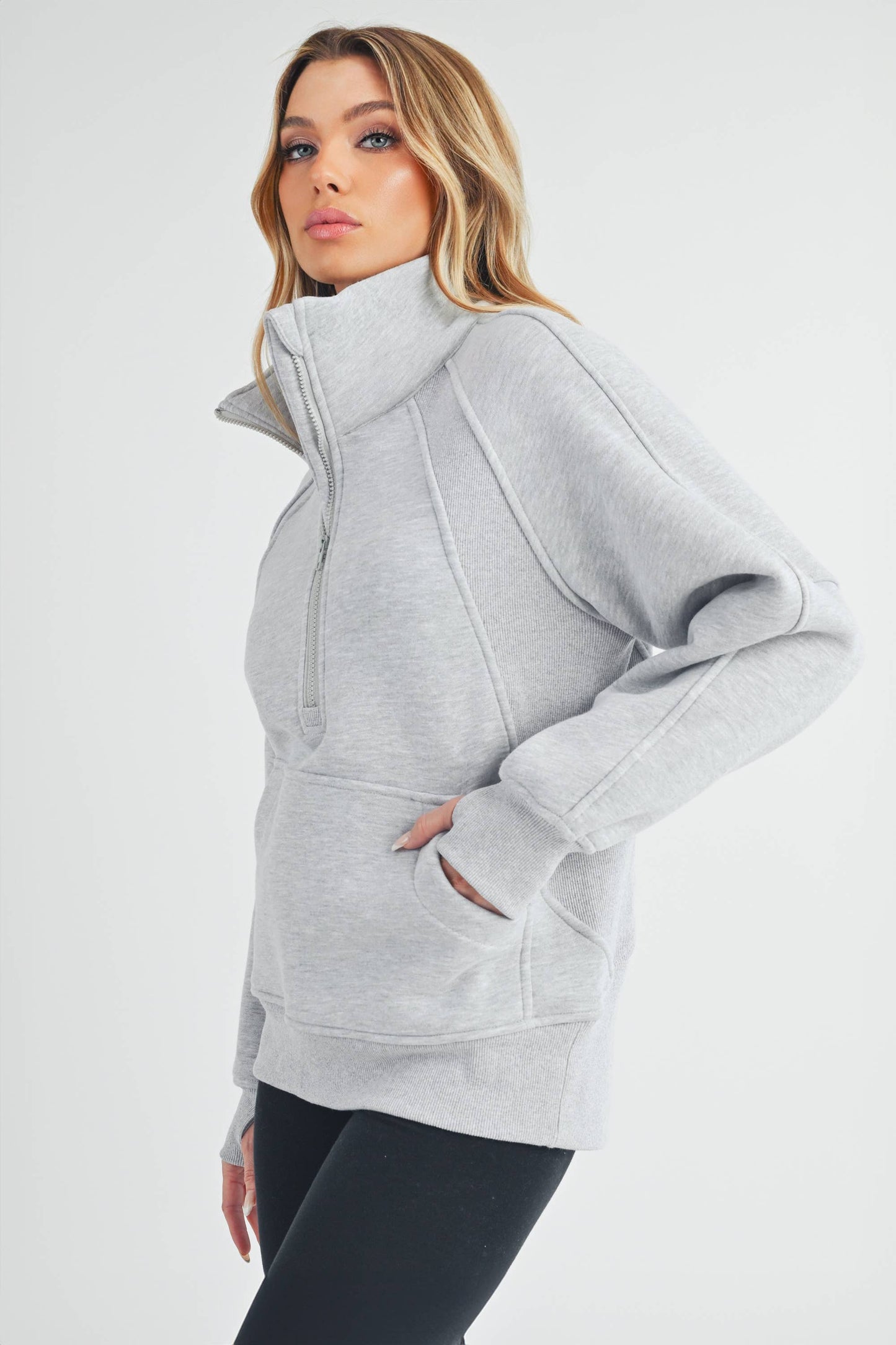 Dove Funnel Neck Half Zip-Long