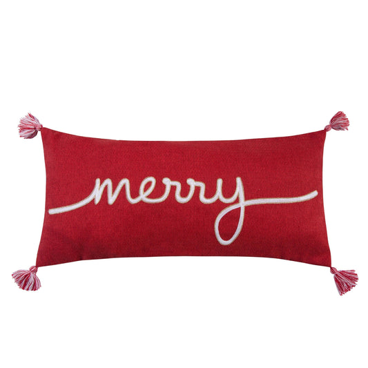 Merry Embroidered Throw Pillow