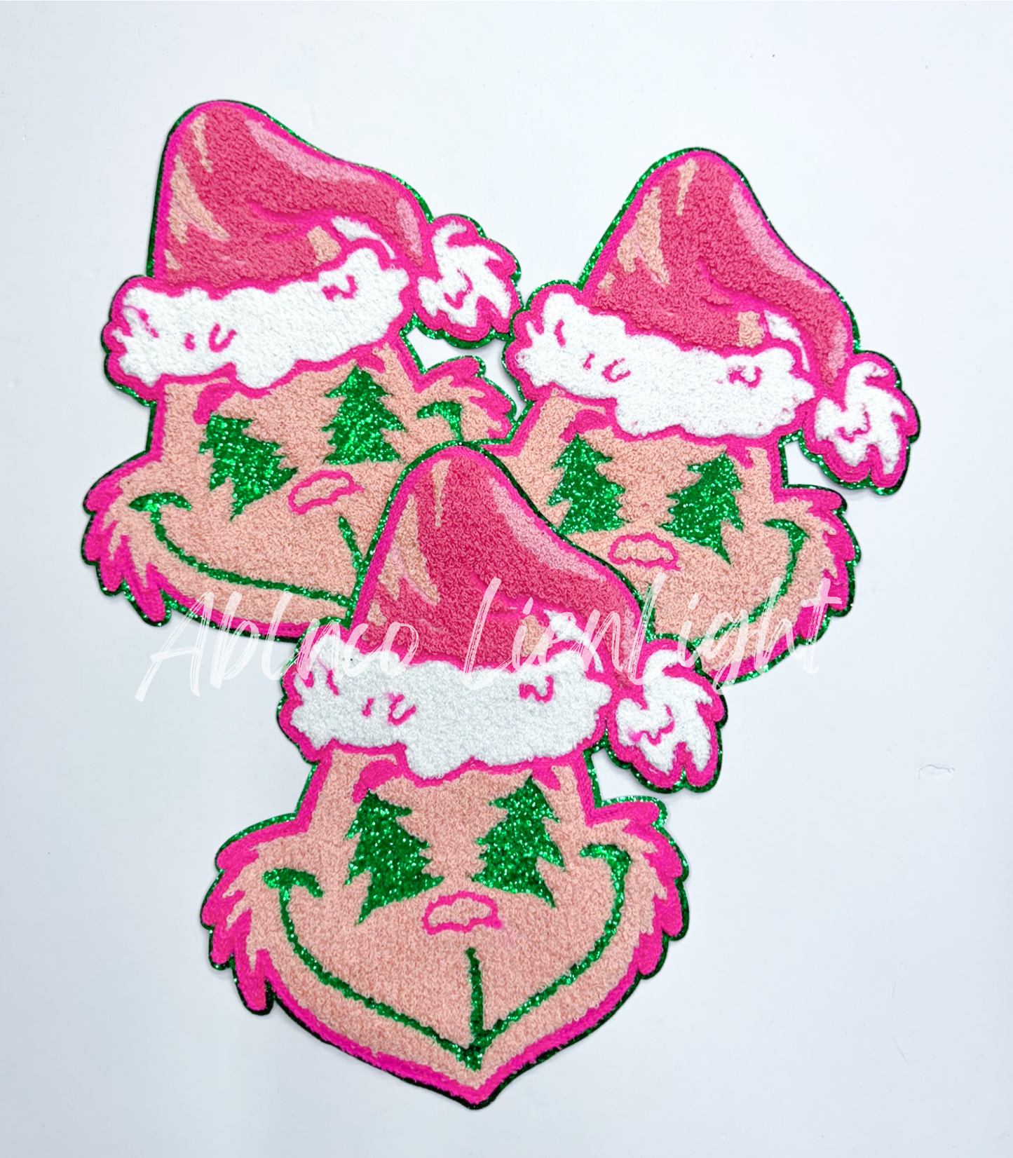 Preppy Pink Green Grinchy Christmas Chenille Patch