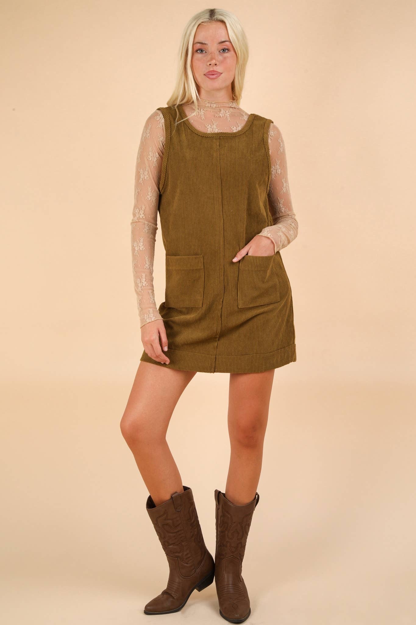 Corduroy backless midi dress