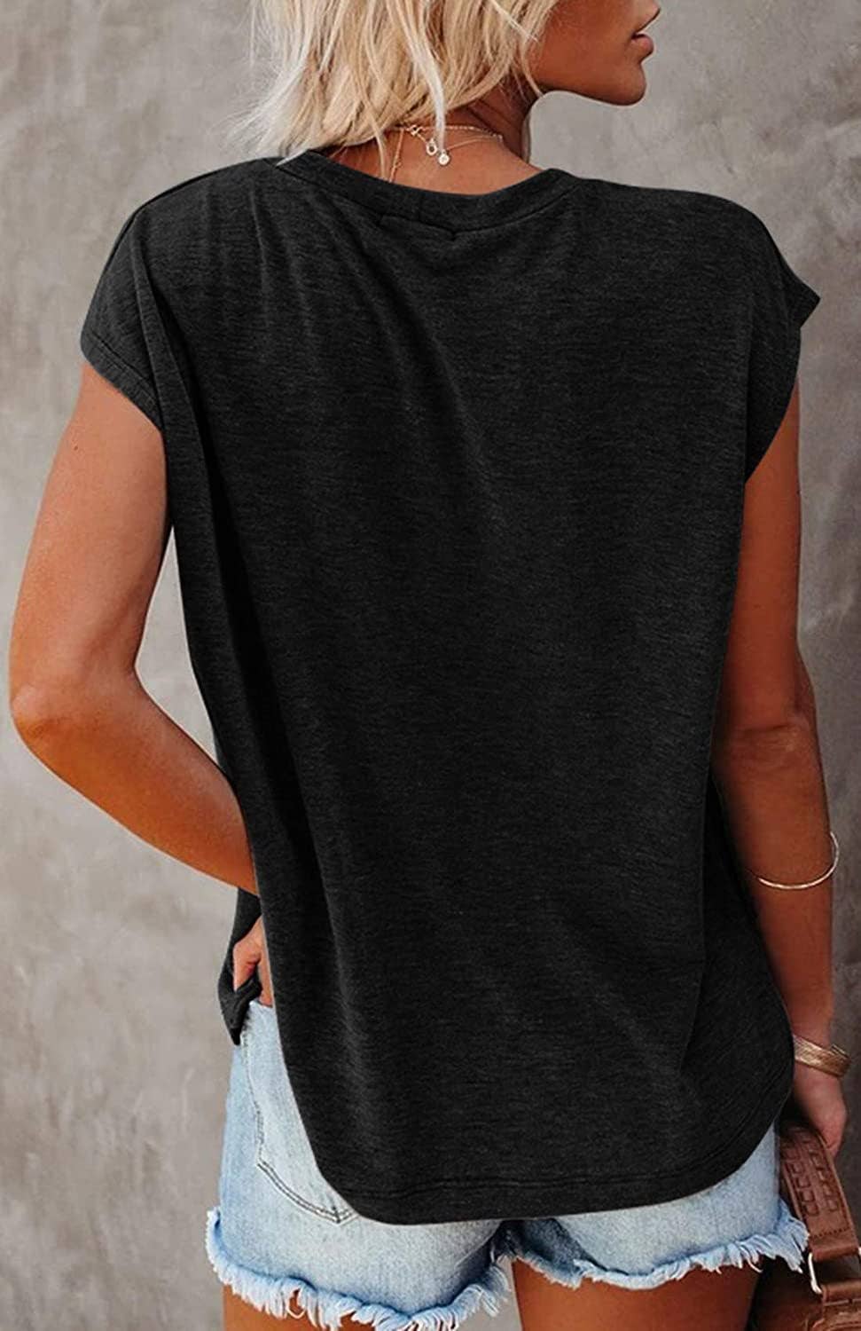 Short Cap Sleeve Shirts Solid Loose Fit Tops