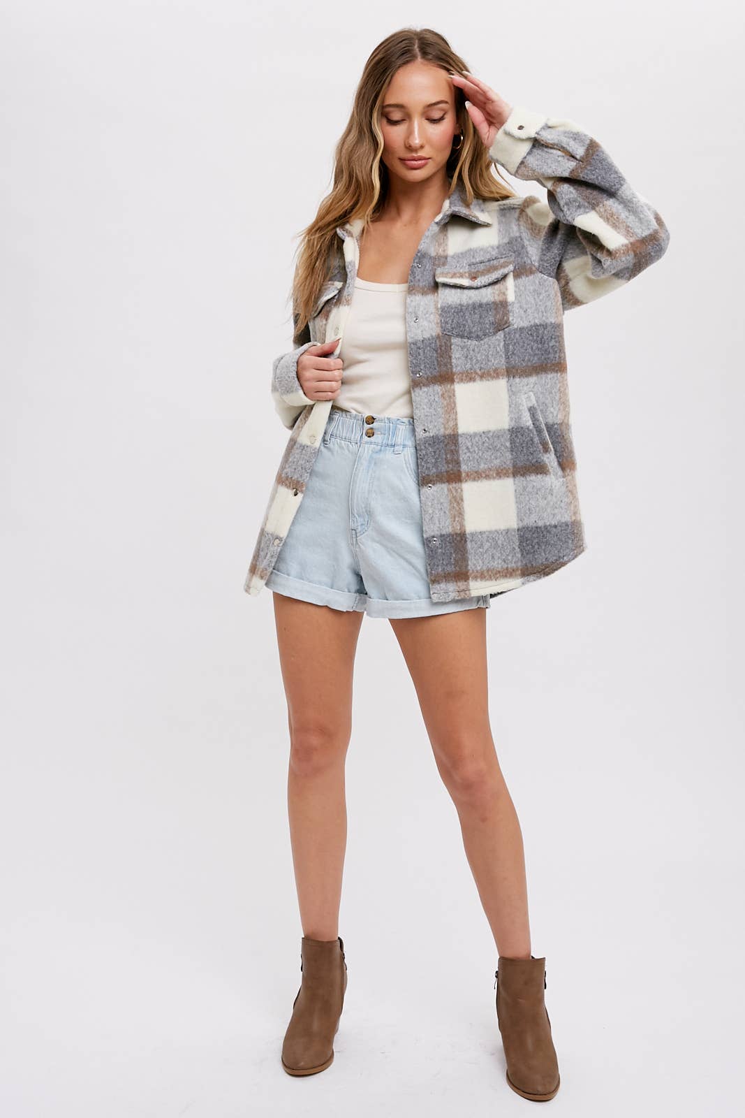 PLAID BRUSHED FLANNEL SHACKET