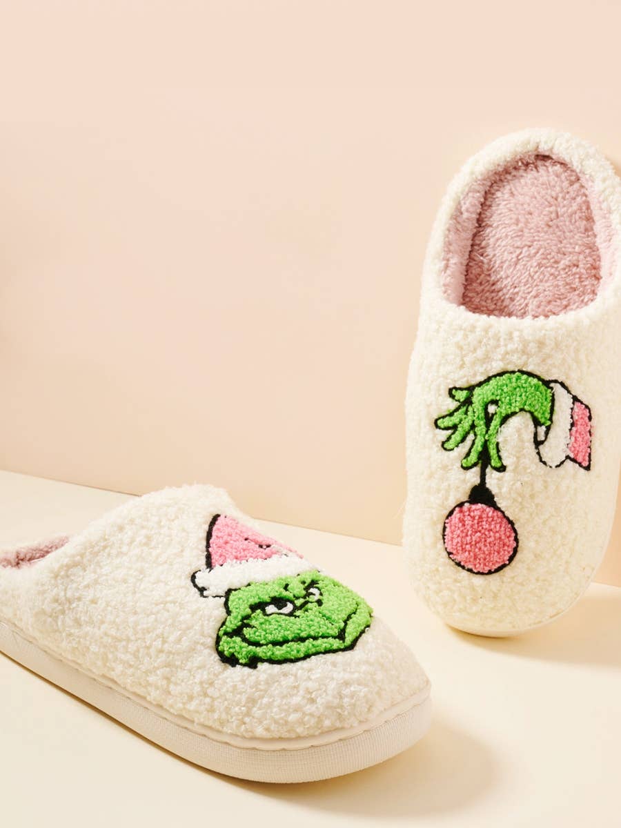 Christmas Grinch Fuzzy Fleece Soft Slipper