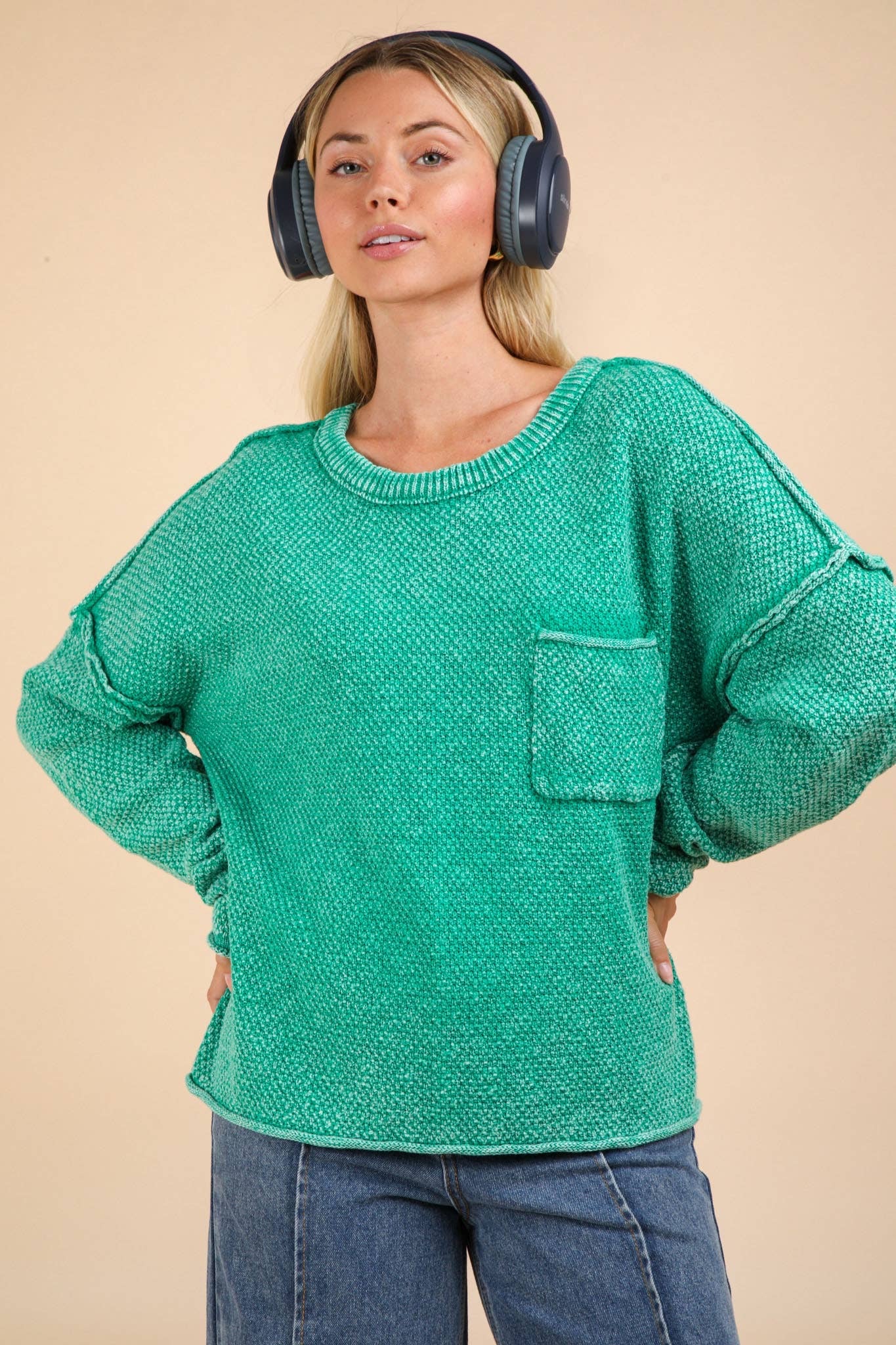 Mineral washed Kelly green sweater