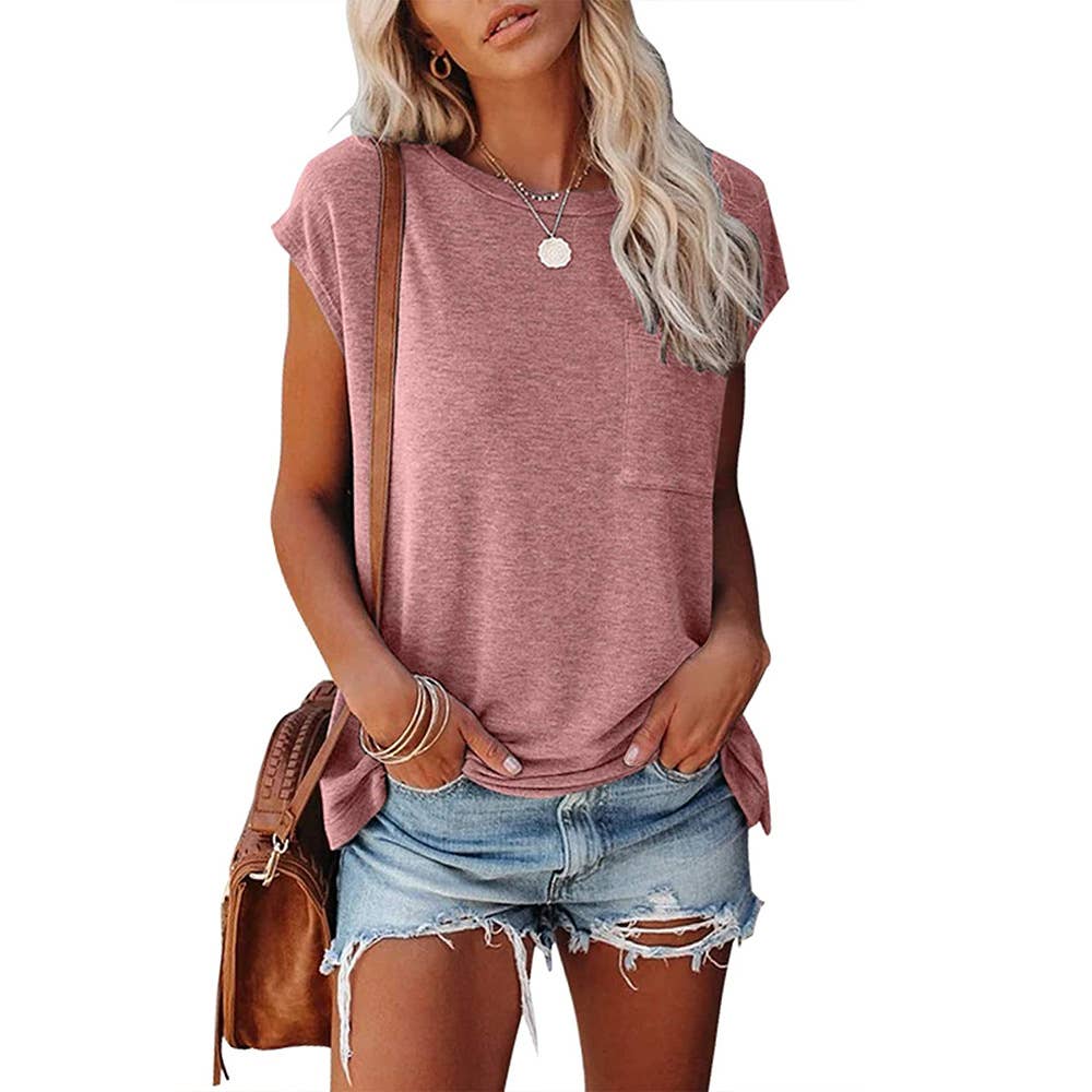 Short Cap Sleeve Shirts Solid Loose Fit Tops