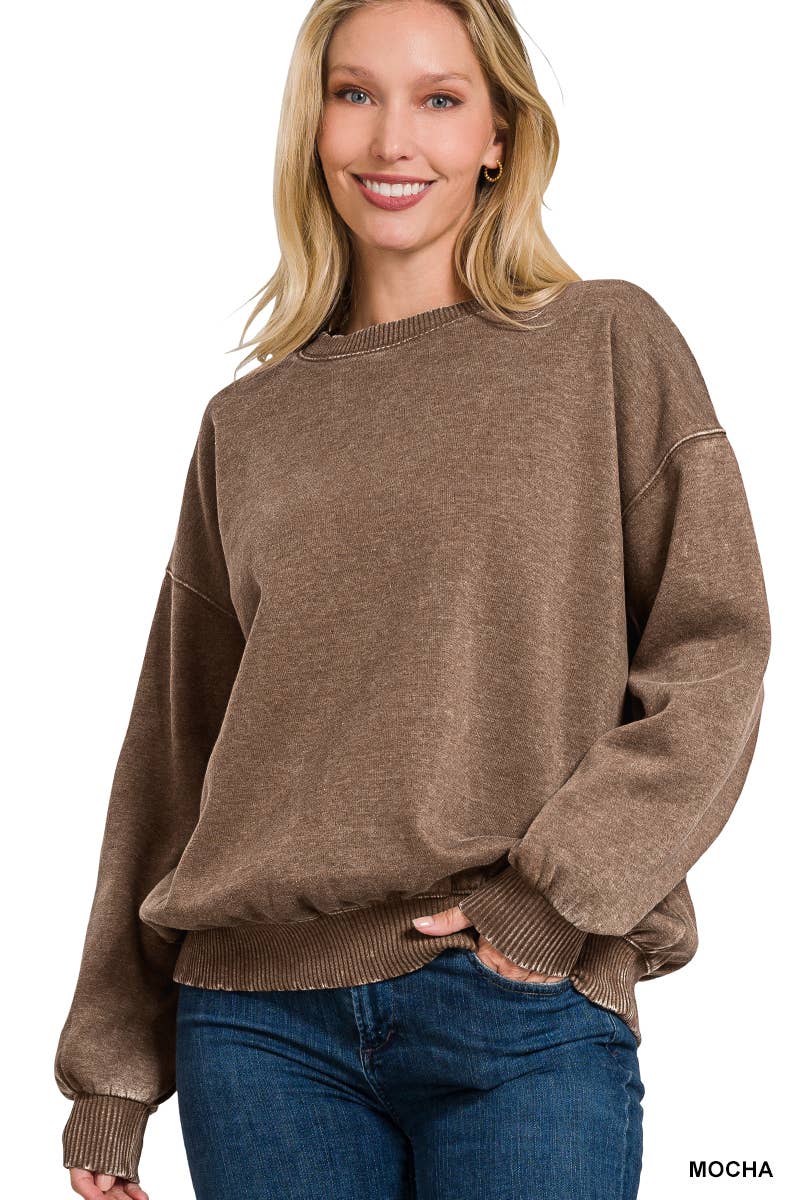 Washed Fleece Oversized Pullover Sweatshirt